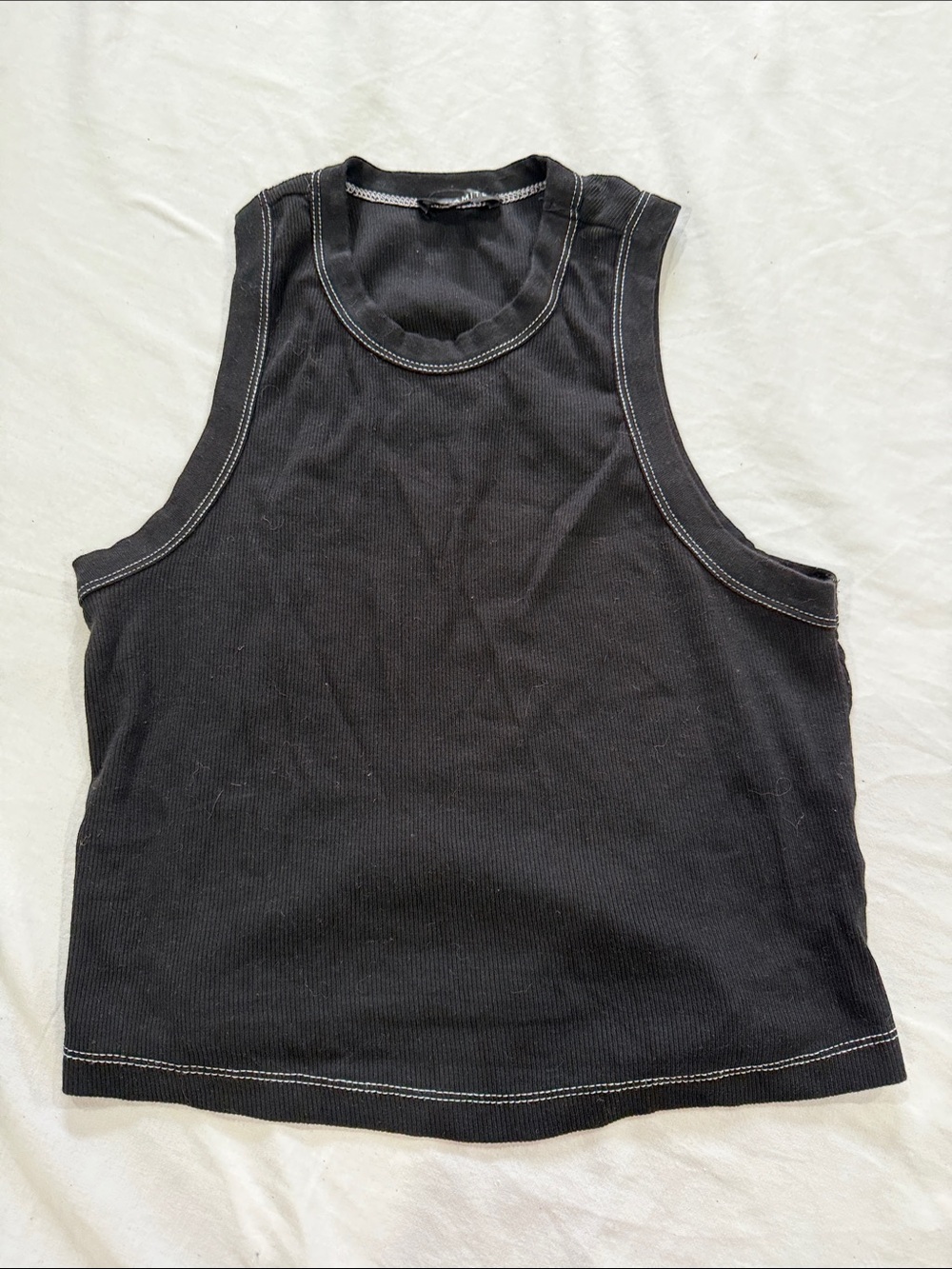 Dynamite Black Ribbed Tank with Contrast Stitching
